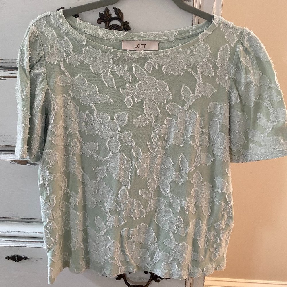 Loft Soft Green T-Shirt with Flower Embossing